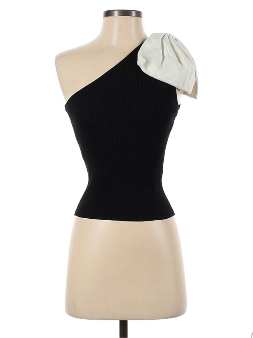 Zara Black One-Shoulder Top with White Shoulder Bow